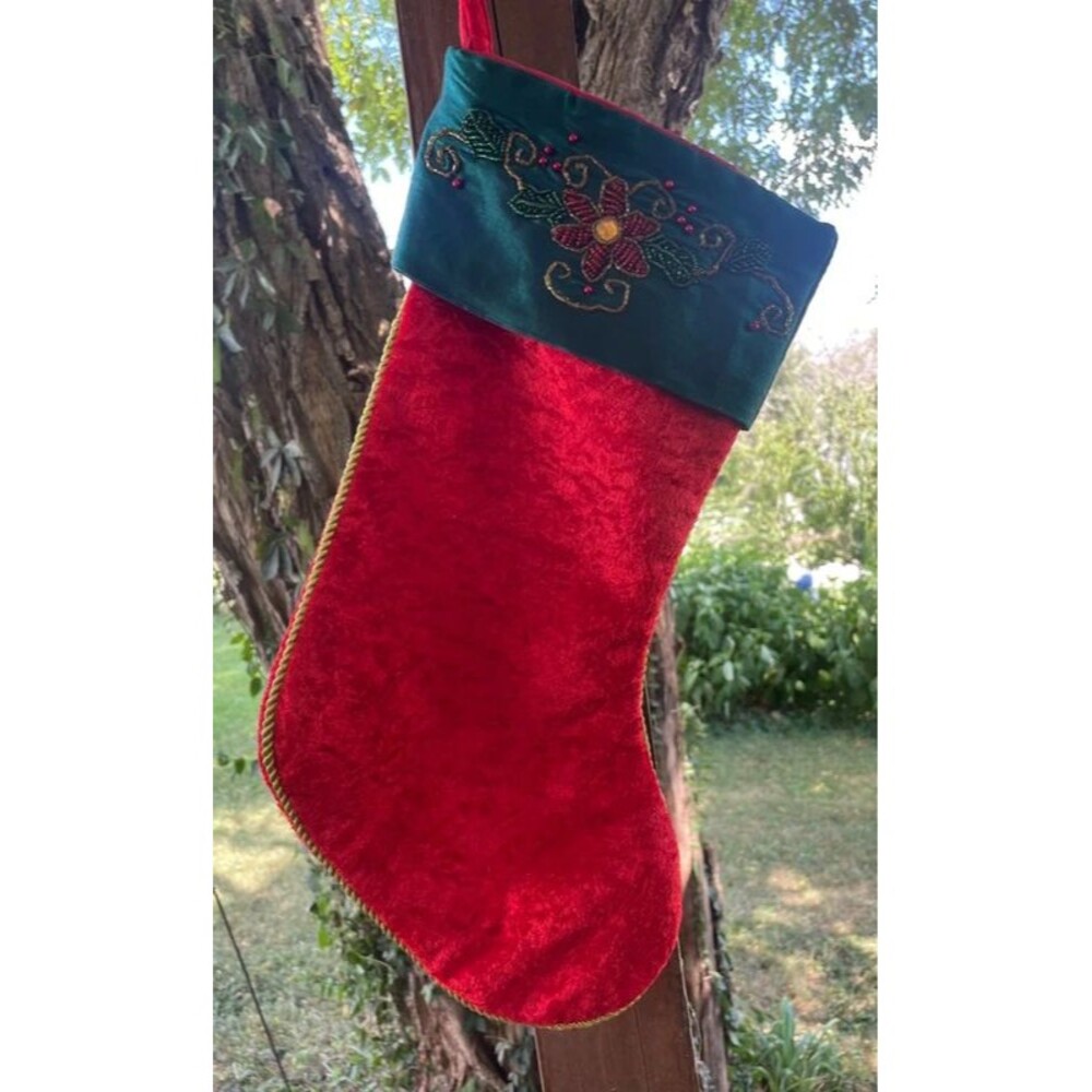 Vintage Velvet Christmas Sticking with Beaded Poinsettia